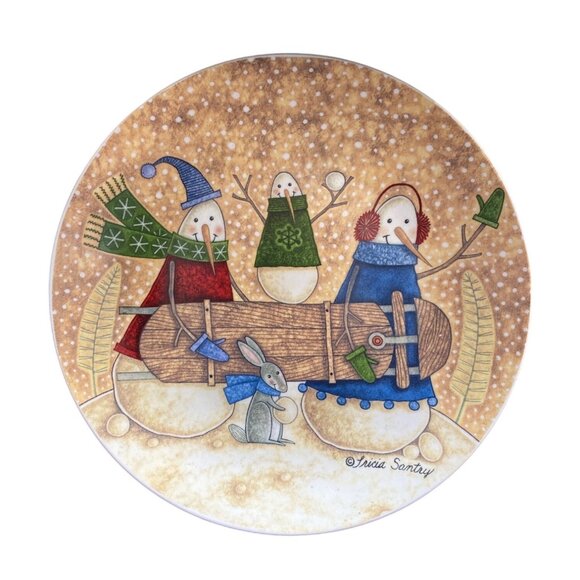 Tricia Santry Snowman Plate 8” Ceramic Christmas Decor - Picture 1 of 4